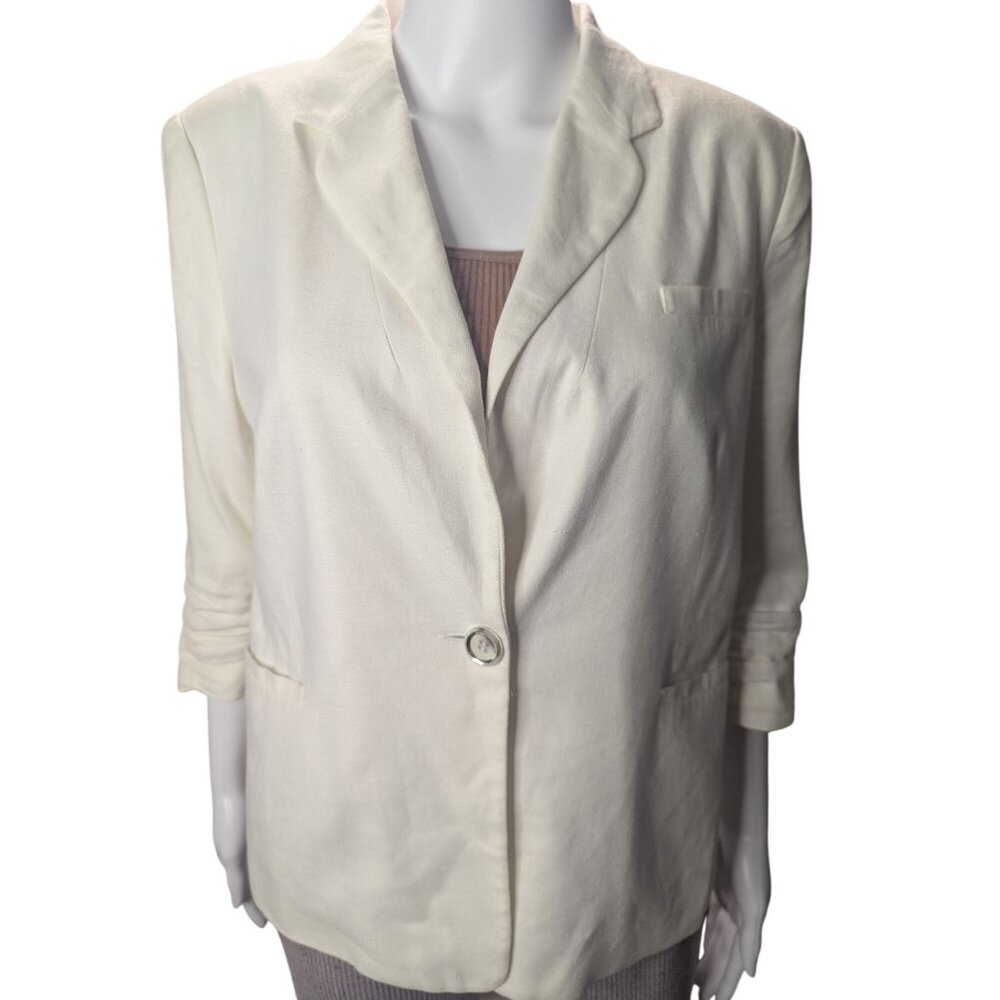 Jules & Leopold Linen Blend Blazer Womens Sz L Preppy Coastal Minimalist Neutral